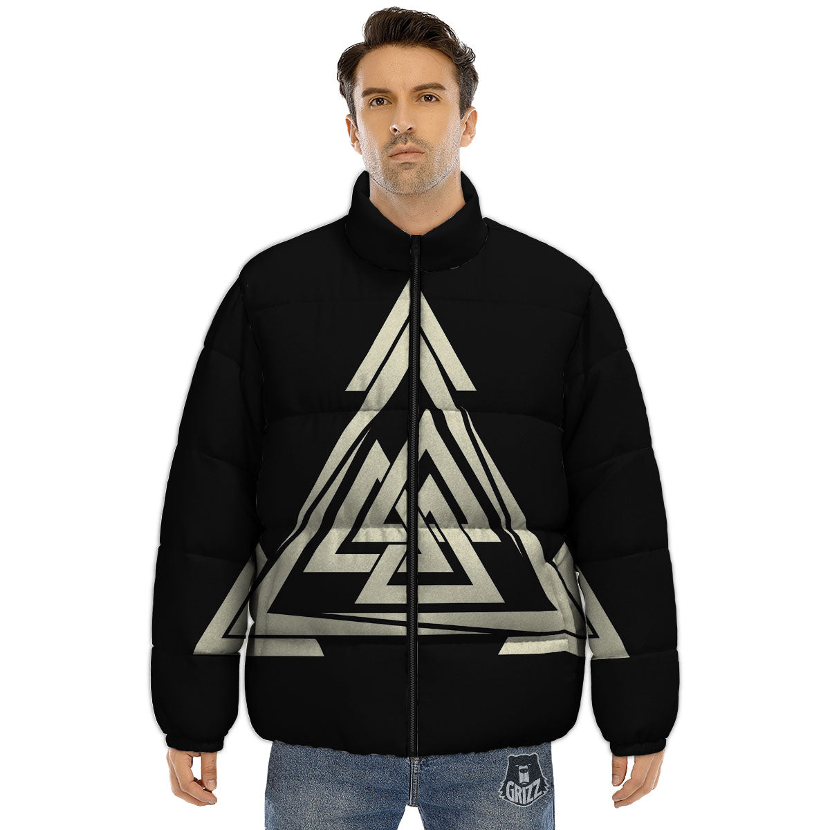 Viking Valknut Scandinavian Symbol Print Puffer Jacket-grizzshop