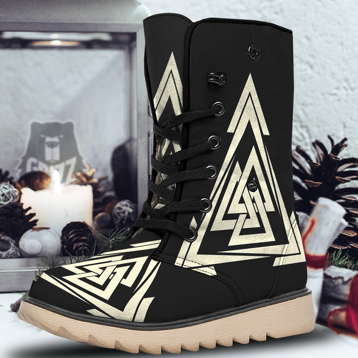 Viking Valknut Scandinavian Symbol Print Snow Boots-grizzshop