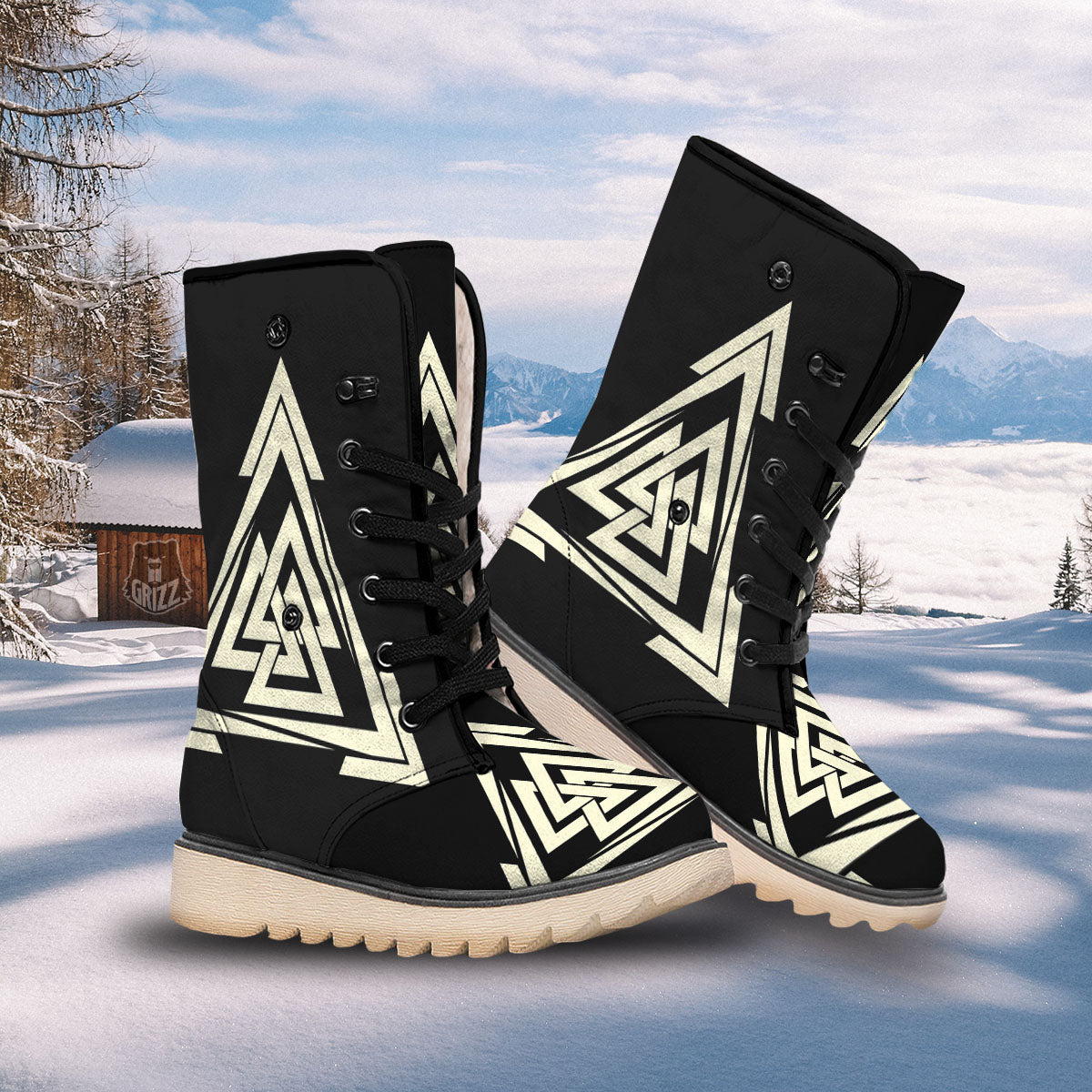 Viking Valknut Scandinavian Symbol Print Snow Boots-grizzshop