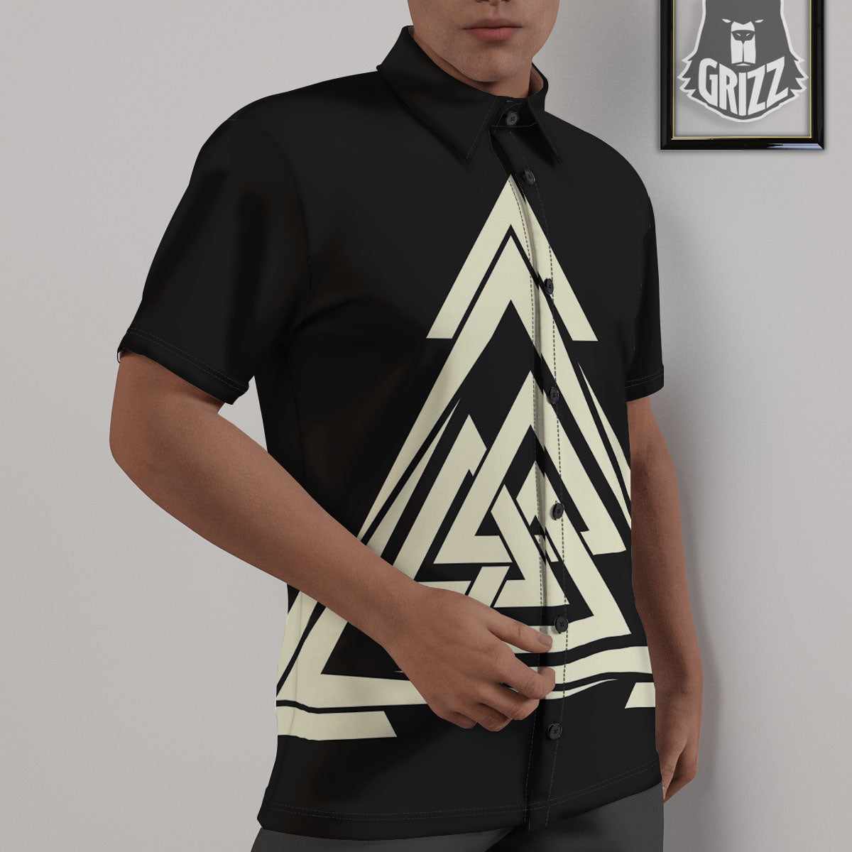 Viking Valknut Scandinavian Symbol Print Untucked Shirts-grizzshop