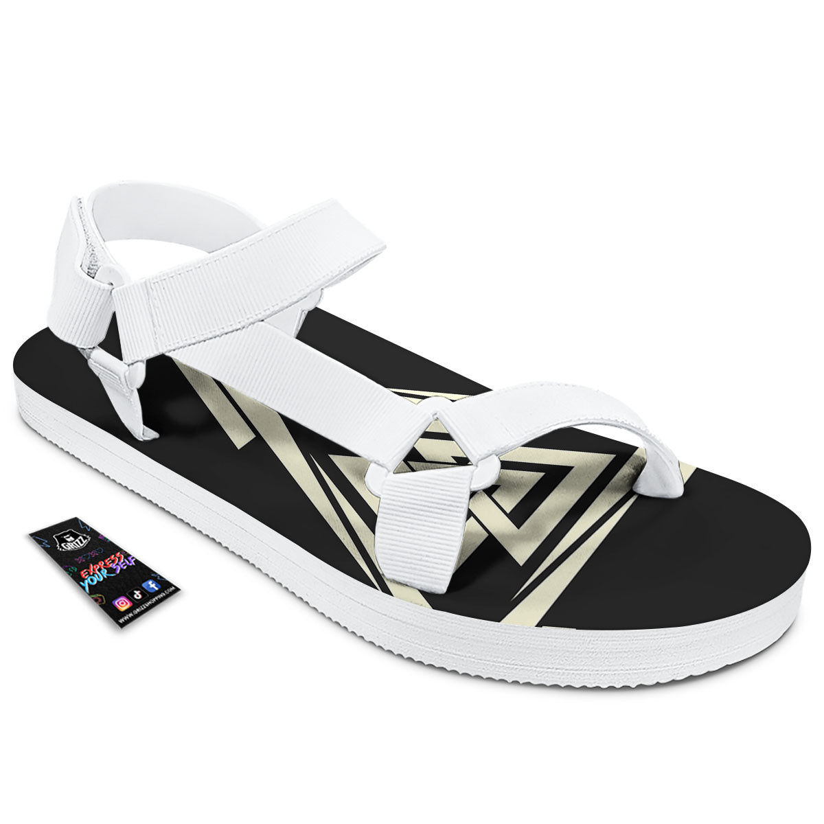 Viking Valknut Scandinavian Symbol Print White Open Toe Sandals-grizzshop
