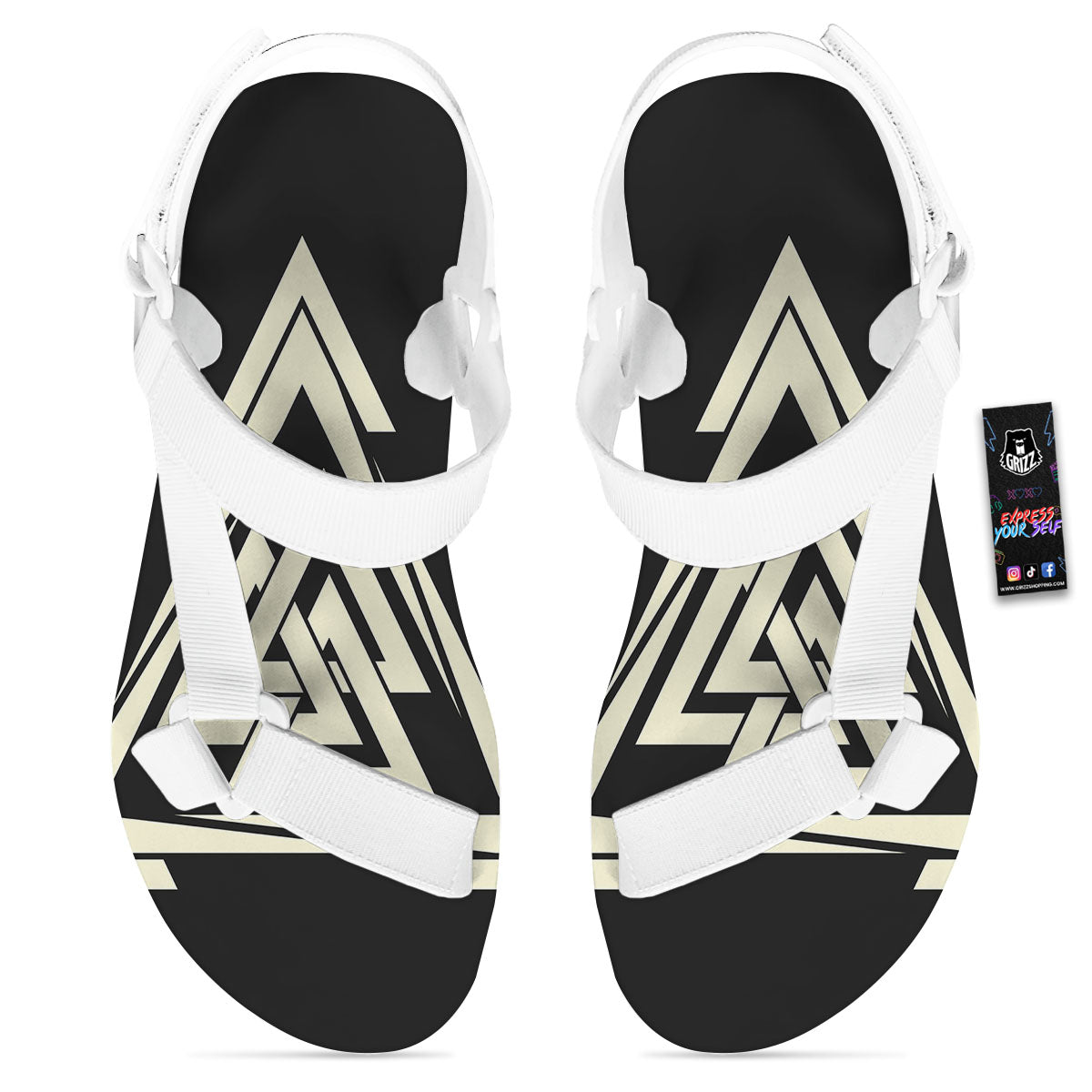 Viking Valknut Scandinavian Symbol Print White Open Toe Sandals-grizzshop