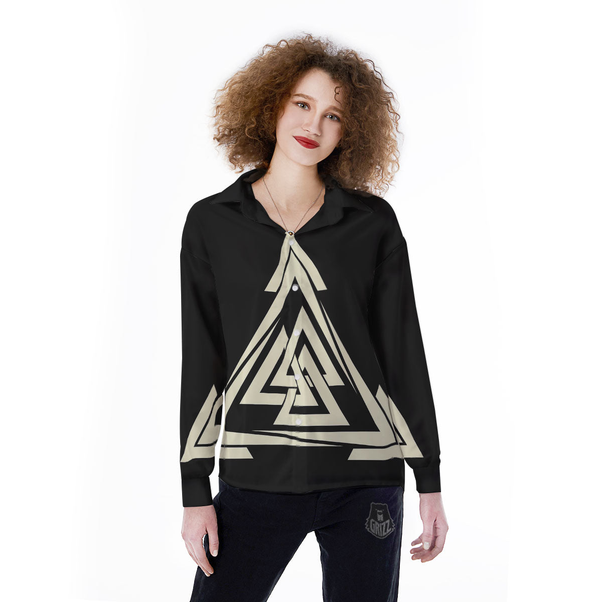 Viking Valknut Scandinavian Symbol Print Women's Long Sleeve Shirts-grizzshop