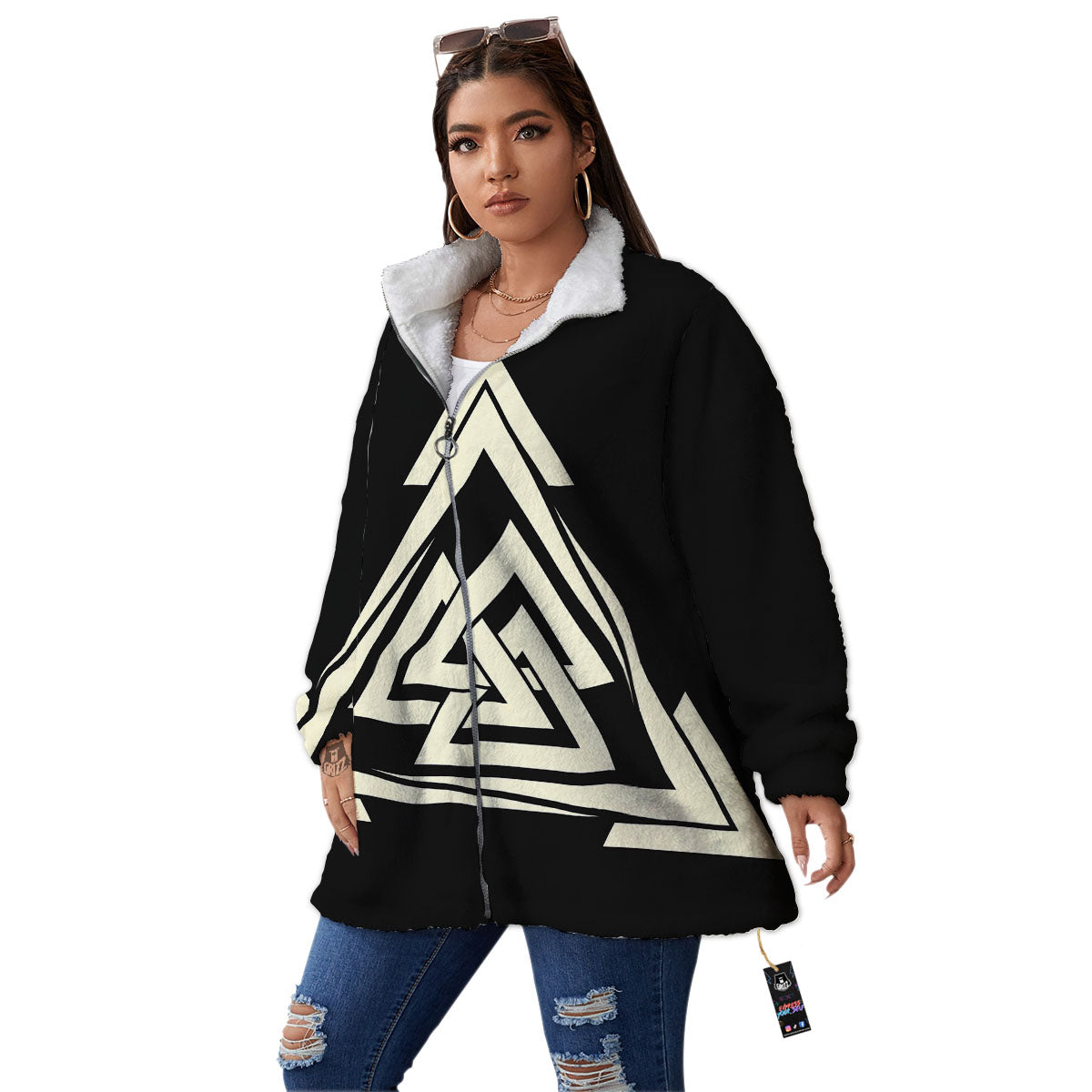Viking Valknut Scandinavian Symbol Print Women's Sherpa Jacket-grizzshop