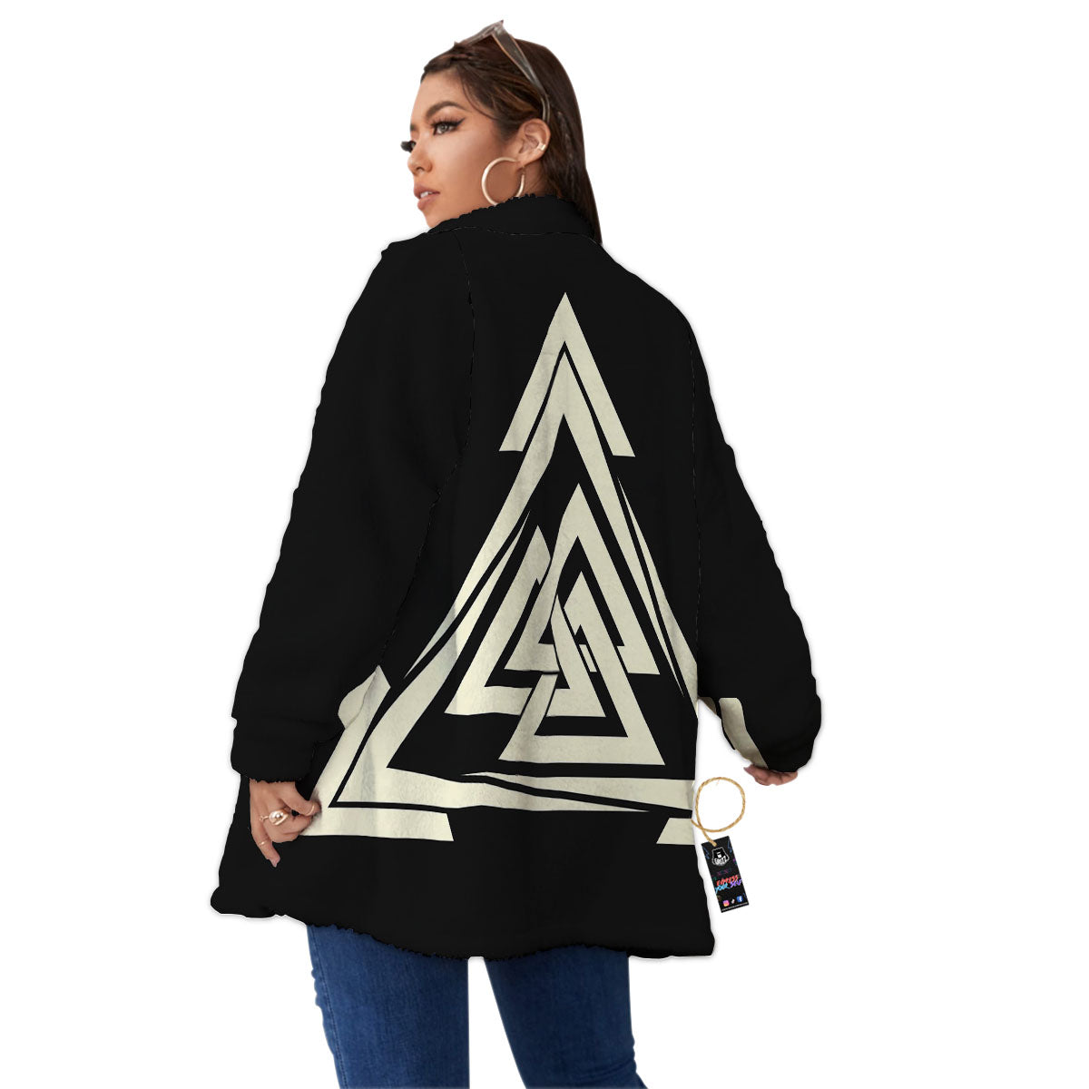 Viking Valknut Scandinavian Symbol Print Women's Sherpa Jacket-grizzshop
