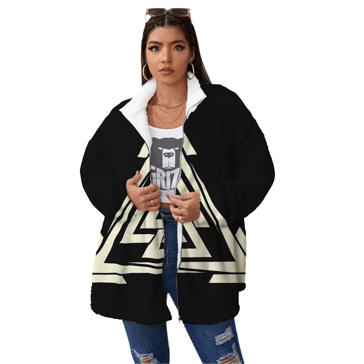 Viking Valknut Scandinavian Symbol Print Women's Sherpa Jacket-grizzshop