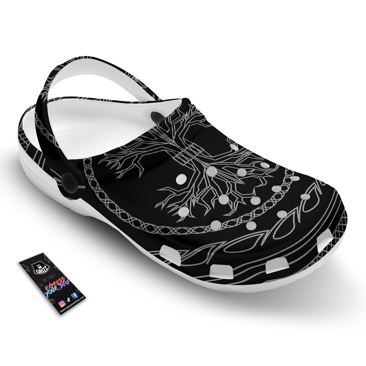 Viking Yggdrasil White And Black Print Clog-grizzshop