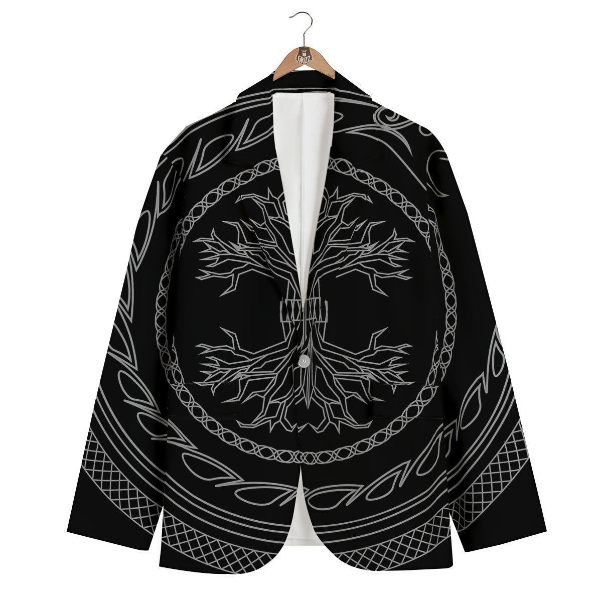 Viking Yggdrasil White And Black Print Men's Blazer-grizzshop