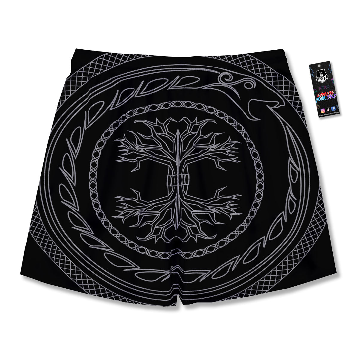 Viking Yggdrasil White And Black Print Men's Running Shorts-grizzshop
