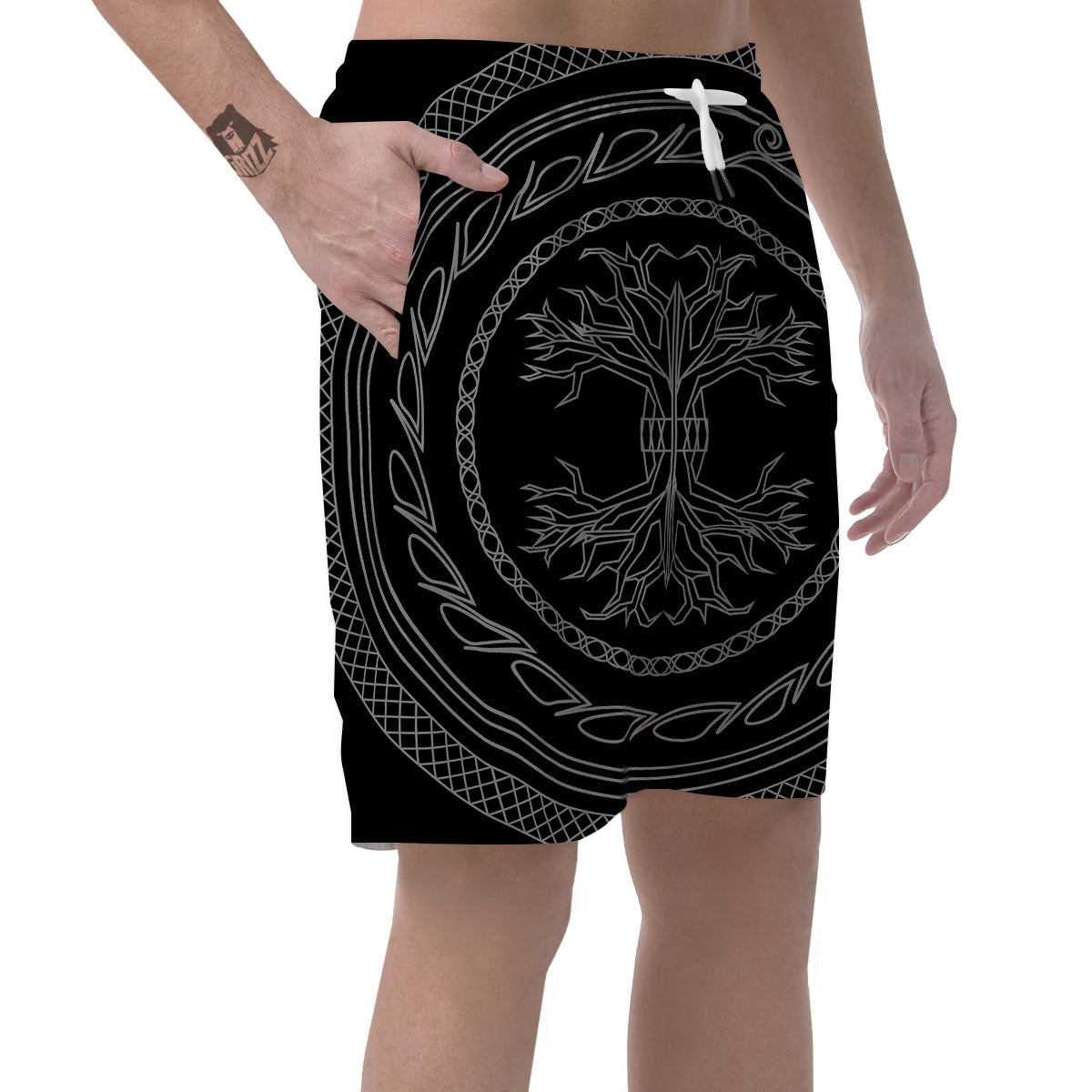 Viking Yggdrasil White And Black Print Men's Shorts-grizzshop