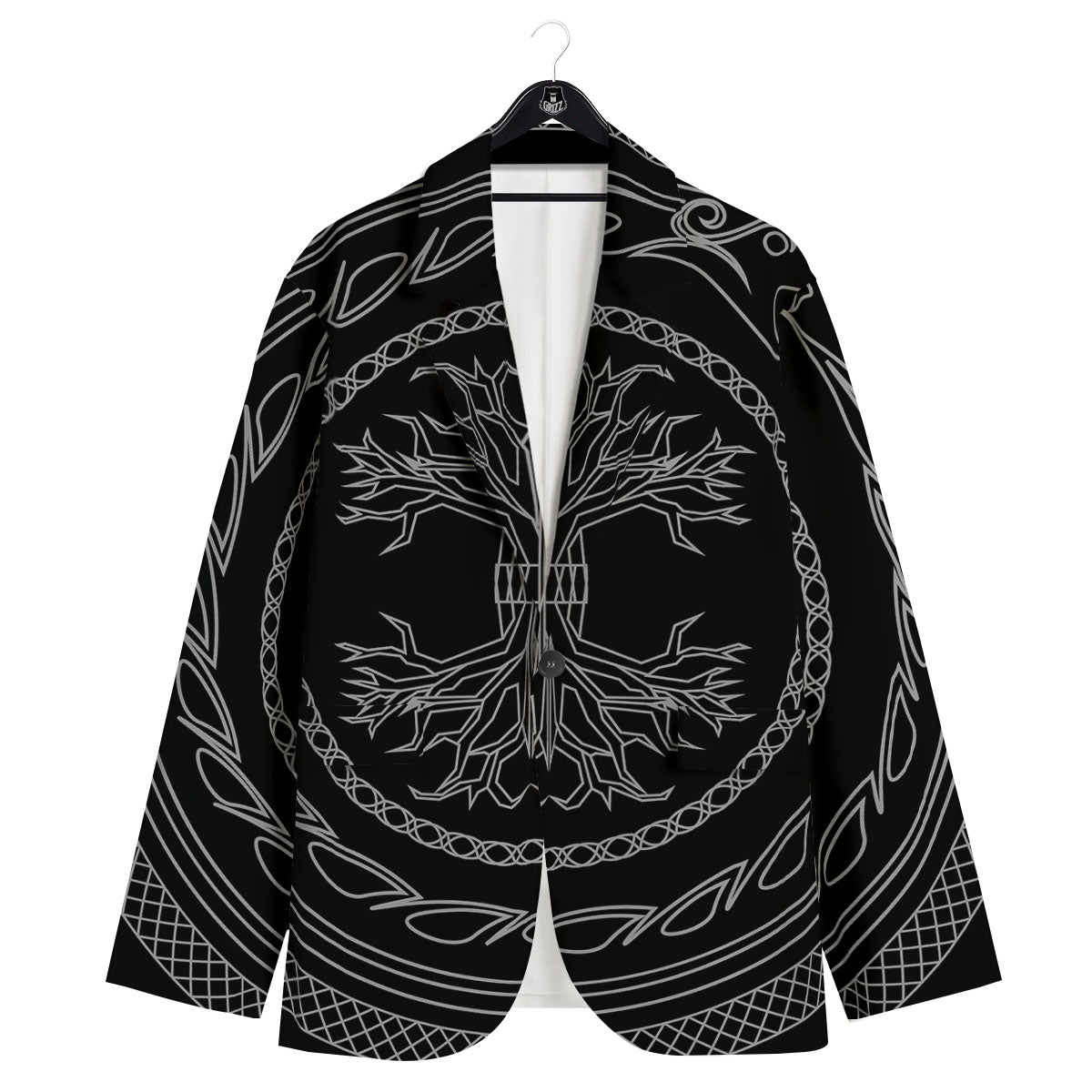Viking Yggdrasil White And Black Print Men's Sport Coat-grizzshop