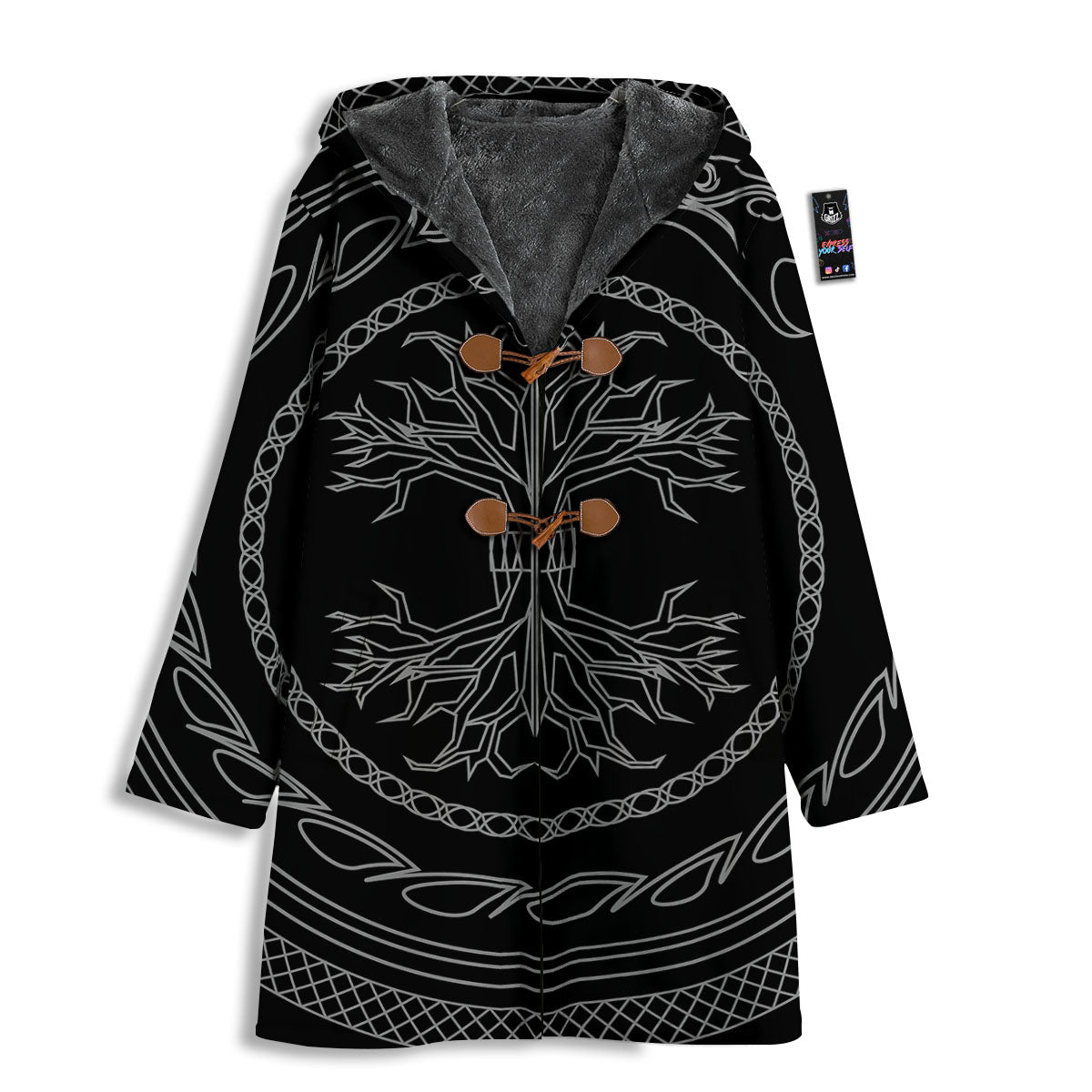 Viking Yggdrasil White And Black Print Men's Windbreaker Jacket-grizzshop