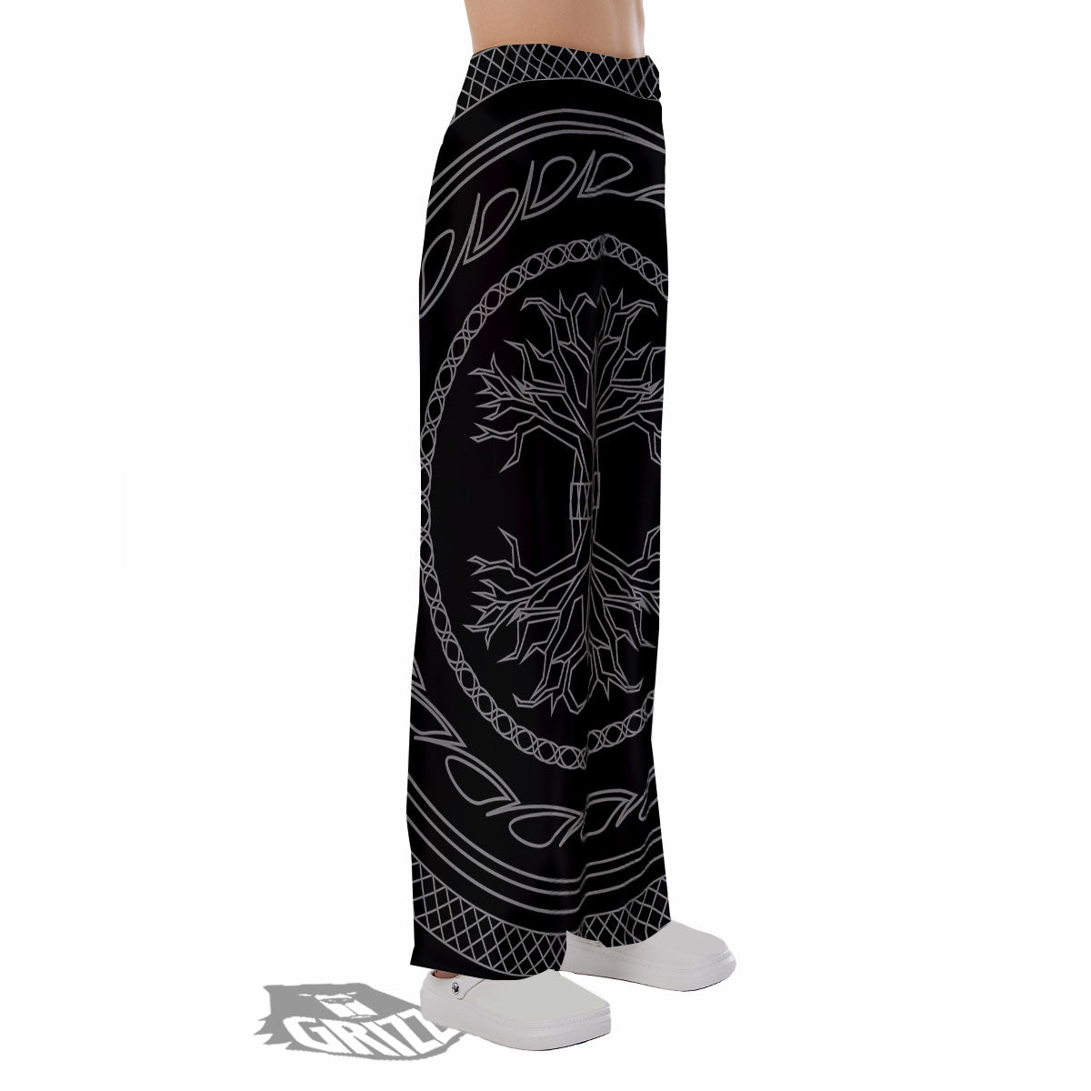 Viking Yggdrasil White And Black Print Pajama Pants-grizzshop