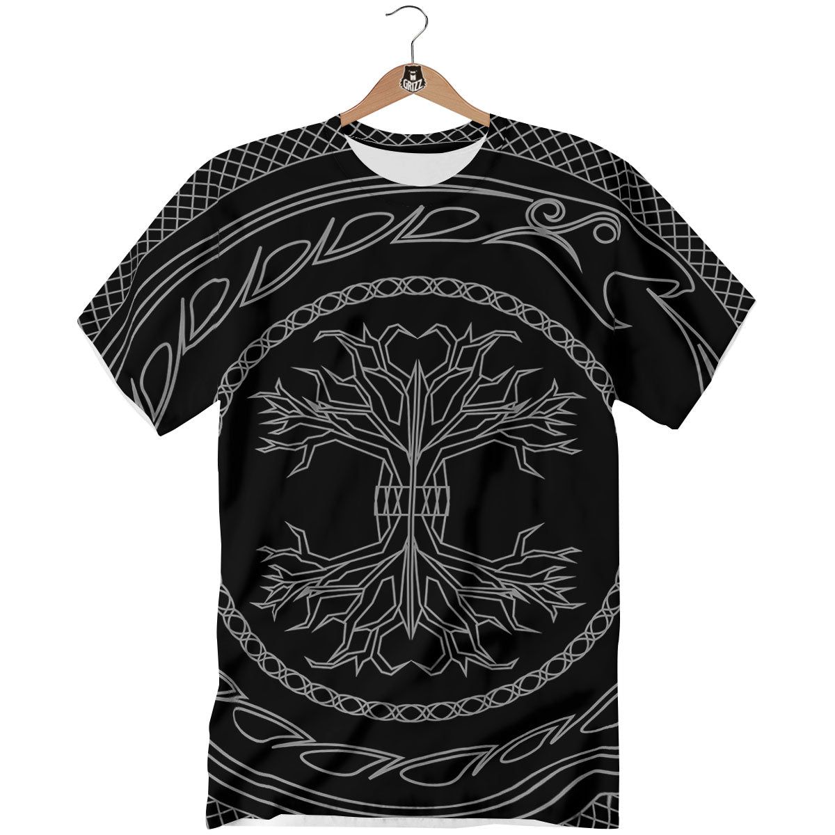 Viking Yggdrasil White And Black Print T-Shirt-grizzshop