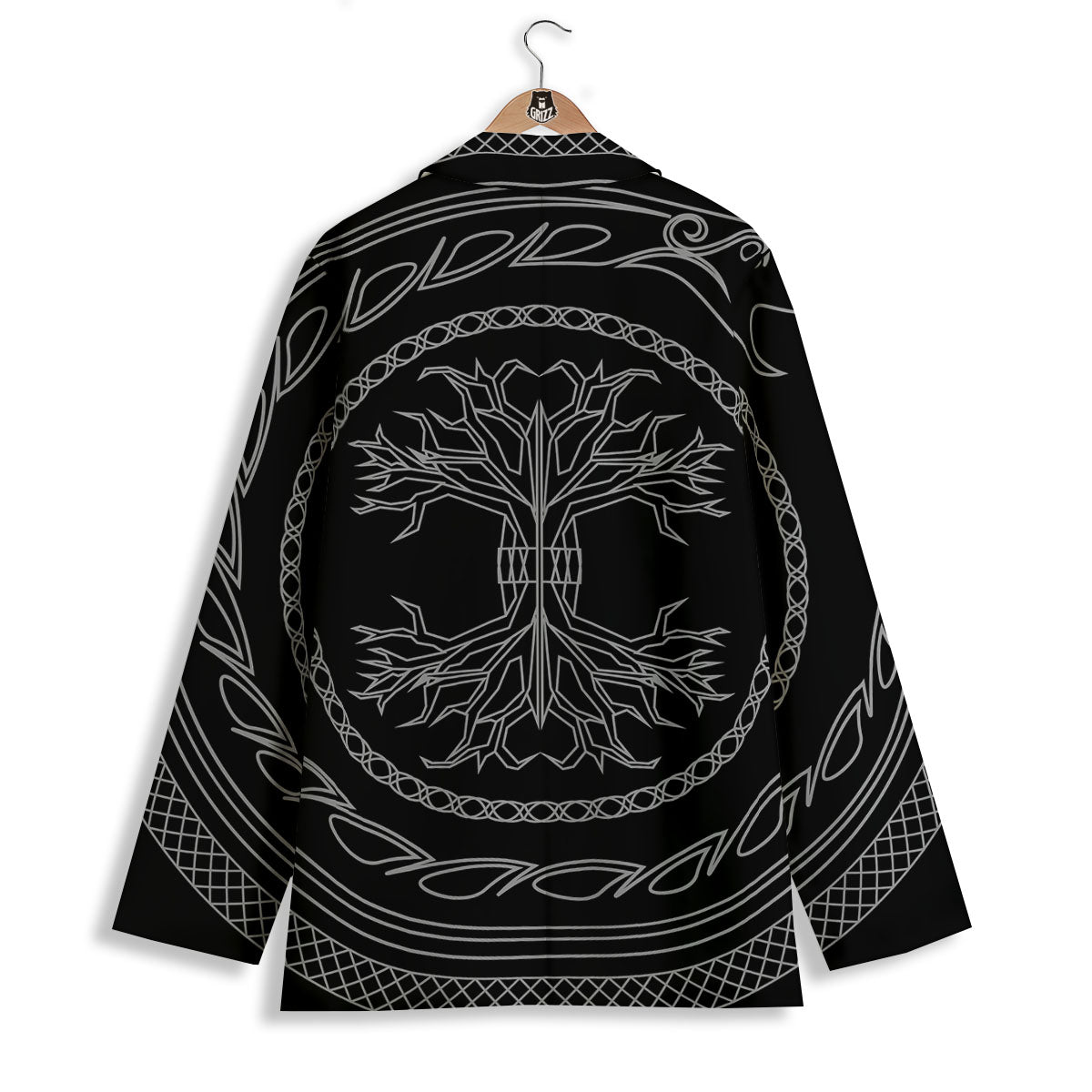 Viking Yggdrasil White And Black Print Women's Blazer-grizzshop