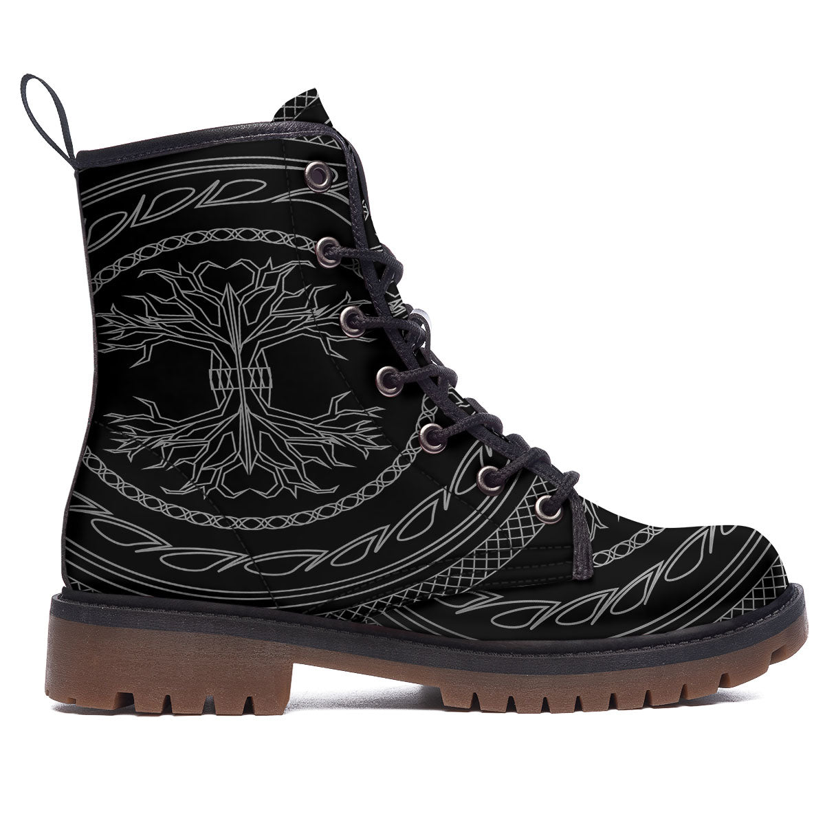 Viking Yggdrasil White And Black Print Work Boots-grizzshop