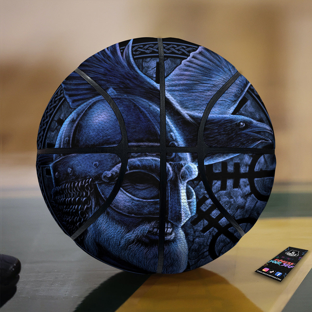 Viking God Odin And Crow Blue Print Basketball