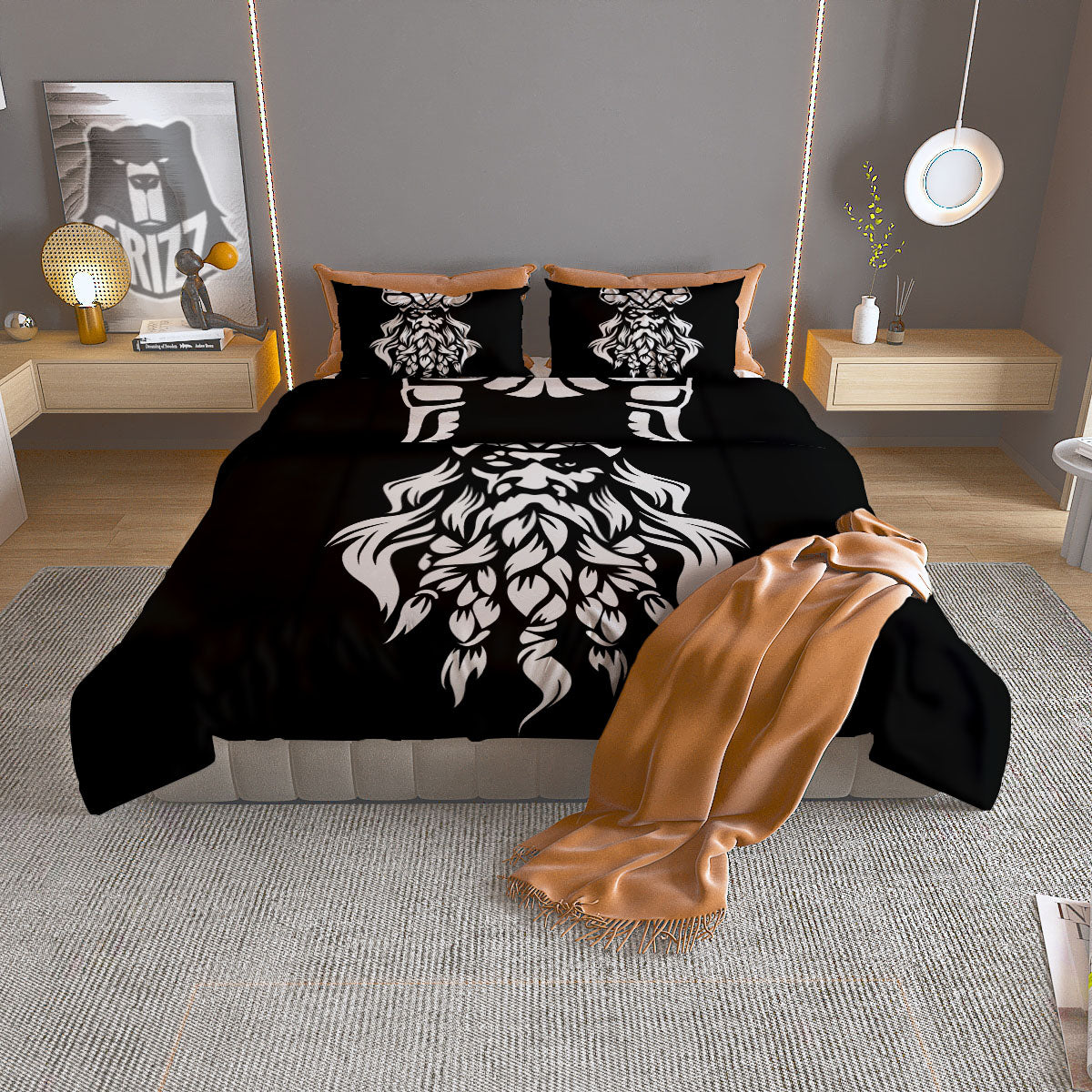 Viking God Odin White And Black Print Duvet Cover Bedding Set