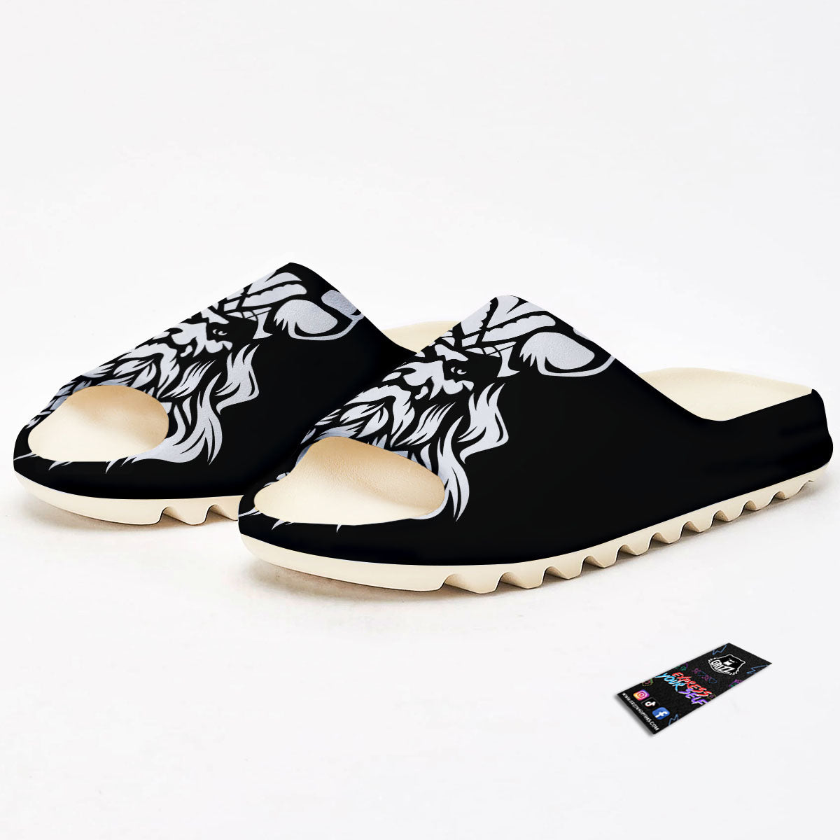 Viking God Odin White And Black Print Sandals-grizzshop