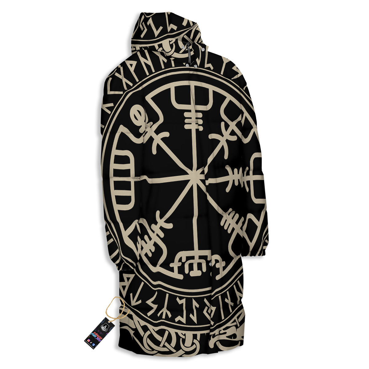 Viking Helm Of Terror Scandinavian Print Long Down Jacket