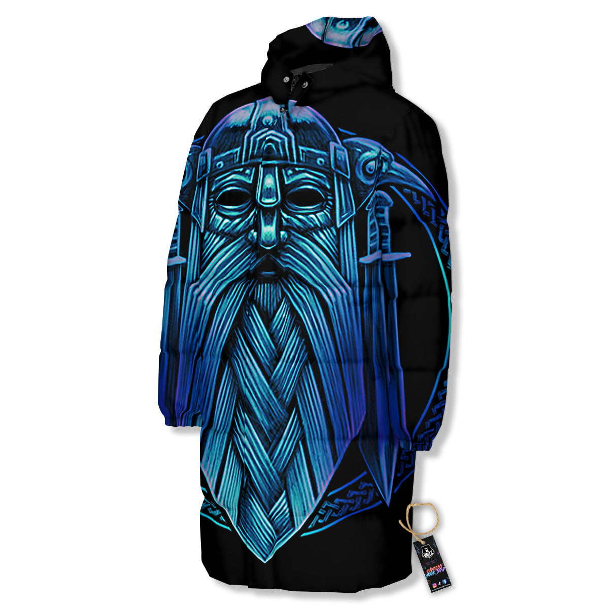 Viking Norse God Odin Blue Print Long Down Jacket