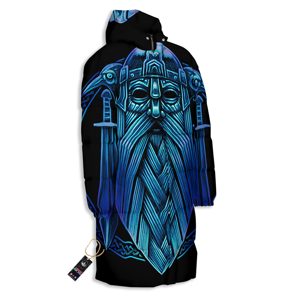 Viking Norse God Odin Blue Print Long Down Jacket