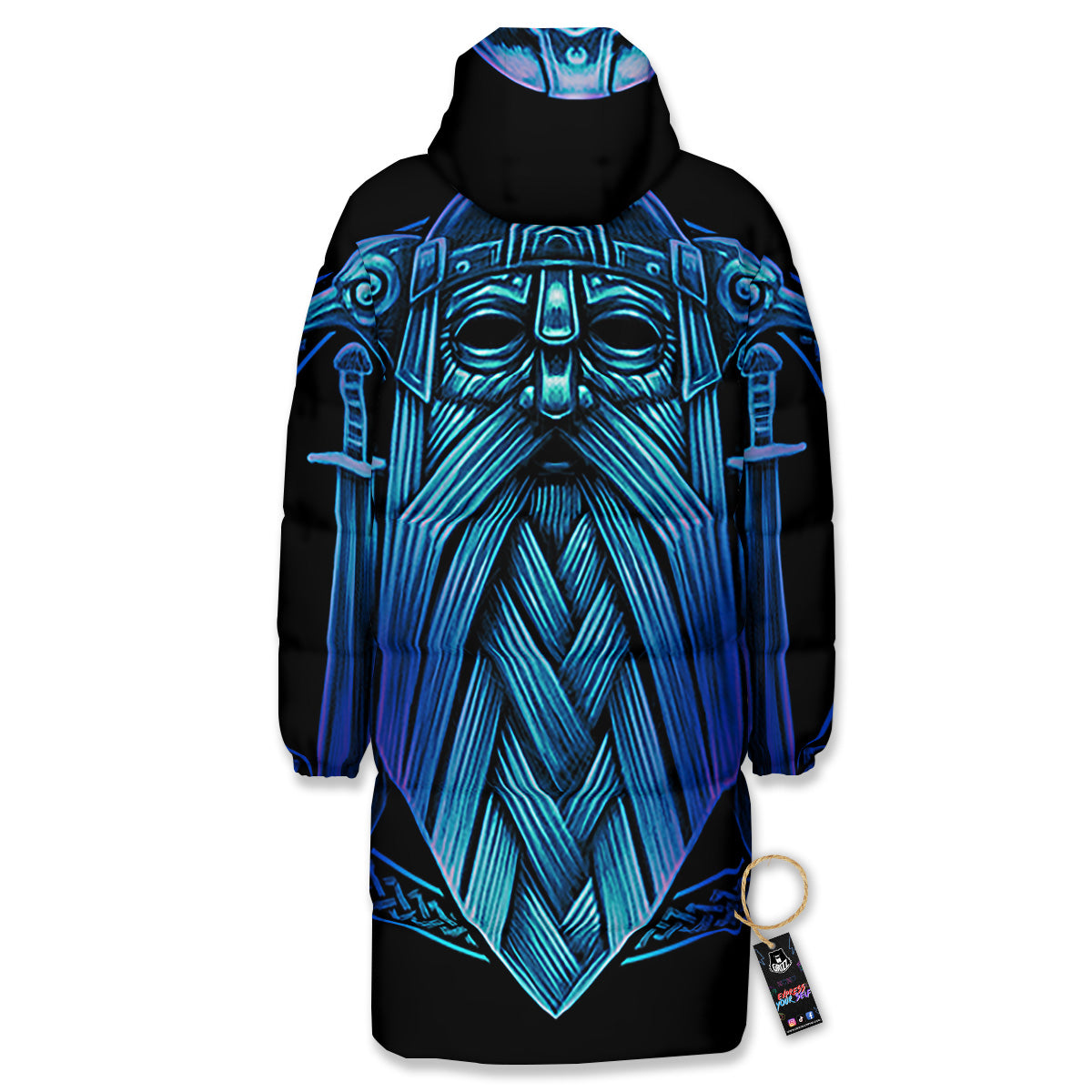 Viking Norse God Odin Blue Print Long Down Jacket