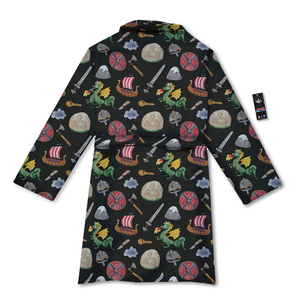 Vikings Watercolor Cartoon Style Print Pattern Bathrobe-grizzshop