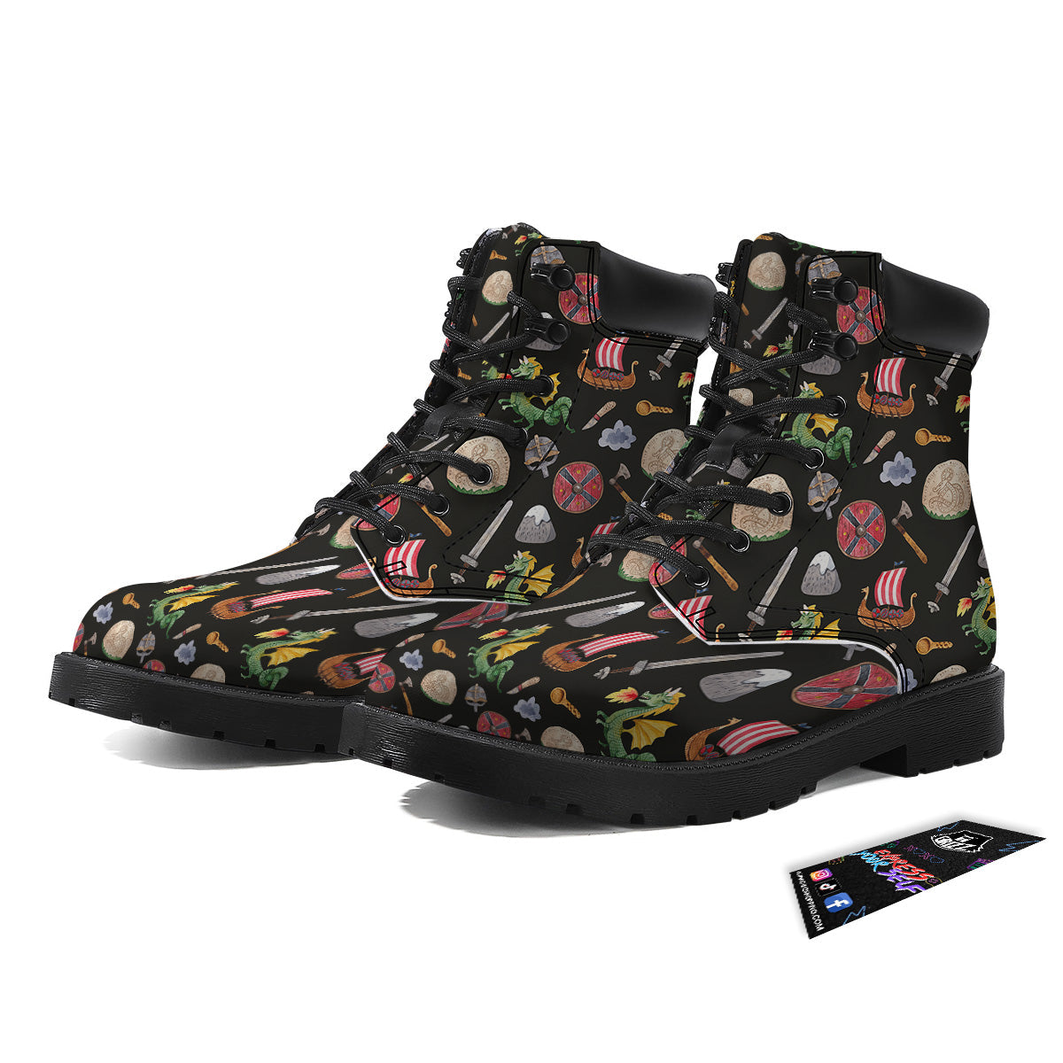 Vikings Watercolor Cartoon Style Print Pattern Boots-grizzshop