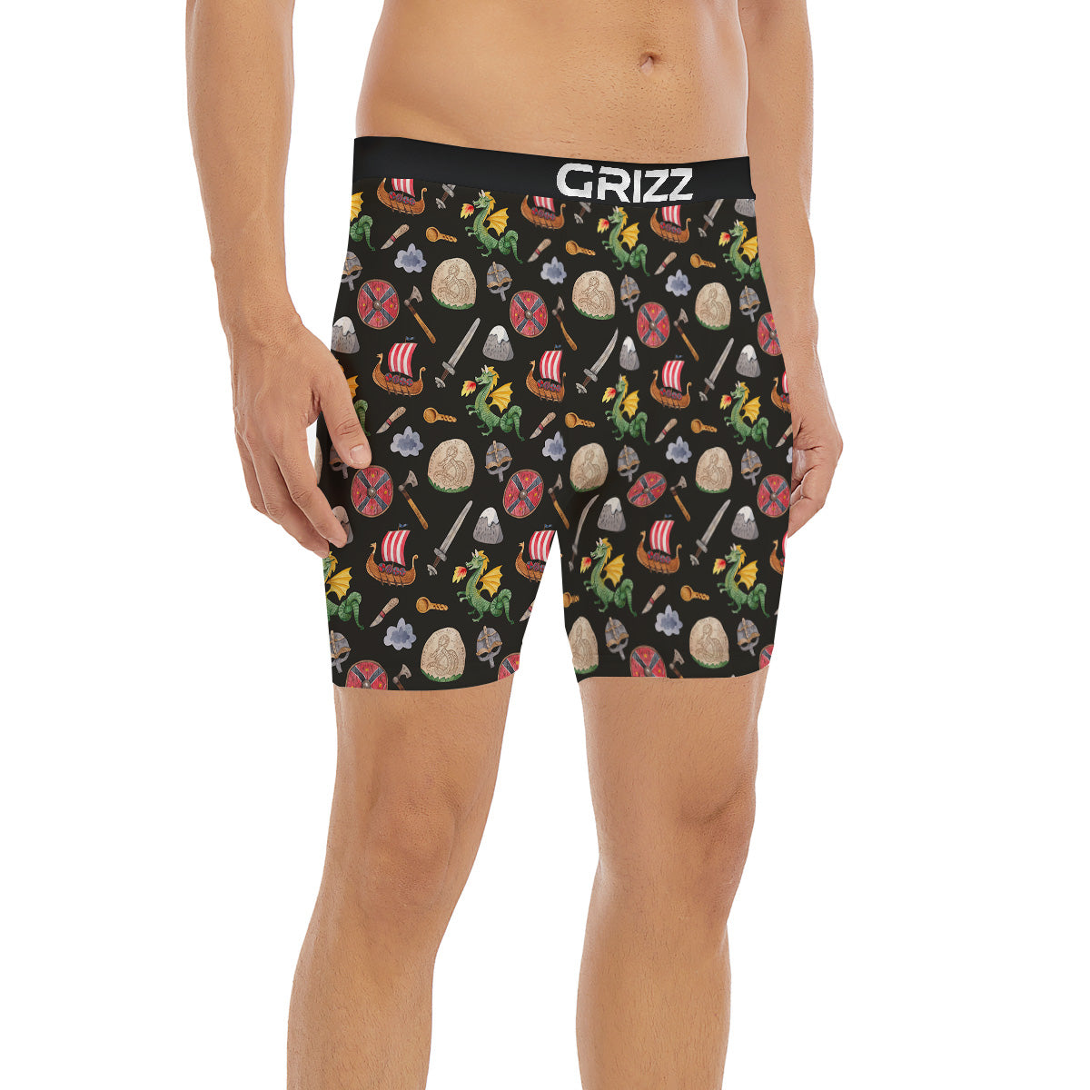 Vikings Watercolor Cartoon Style Print Pattern Boxer Briefs-grizzshop