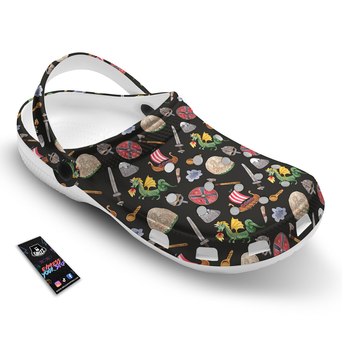 Vikings Watercolor Cartoon Style Print Pattern Clog-grizzshop