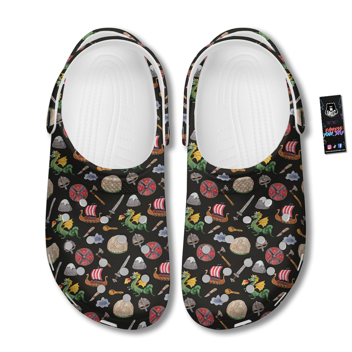 Vikings Watercolor Cartoon Style Print Pattern Clog-grizzshop