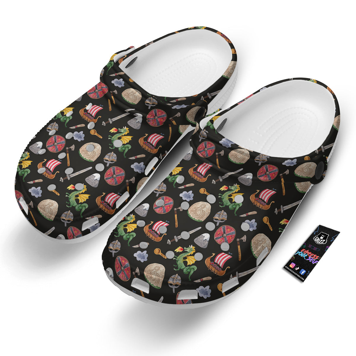 Vikings Watercolor Cartoon Style Print Pattern Clog-grizzshop