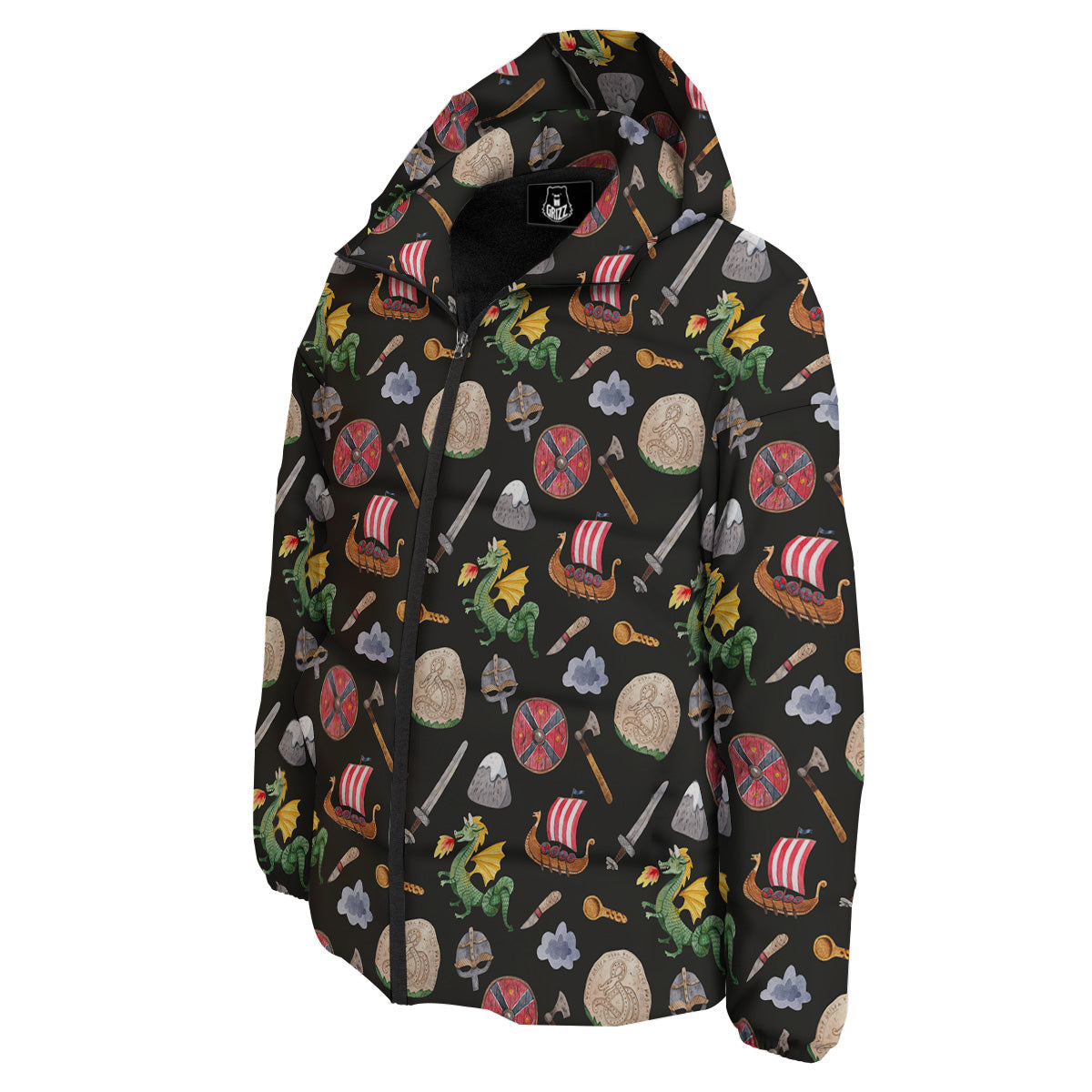 Vikings Watercolor Cartoon Style Print Pattern Down Jacket-grizzshop