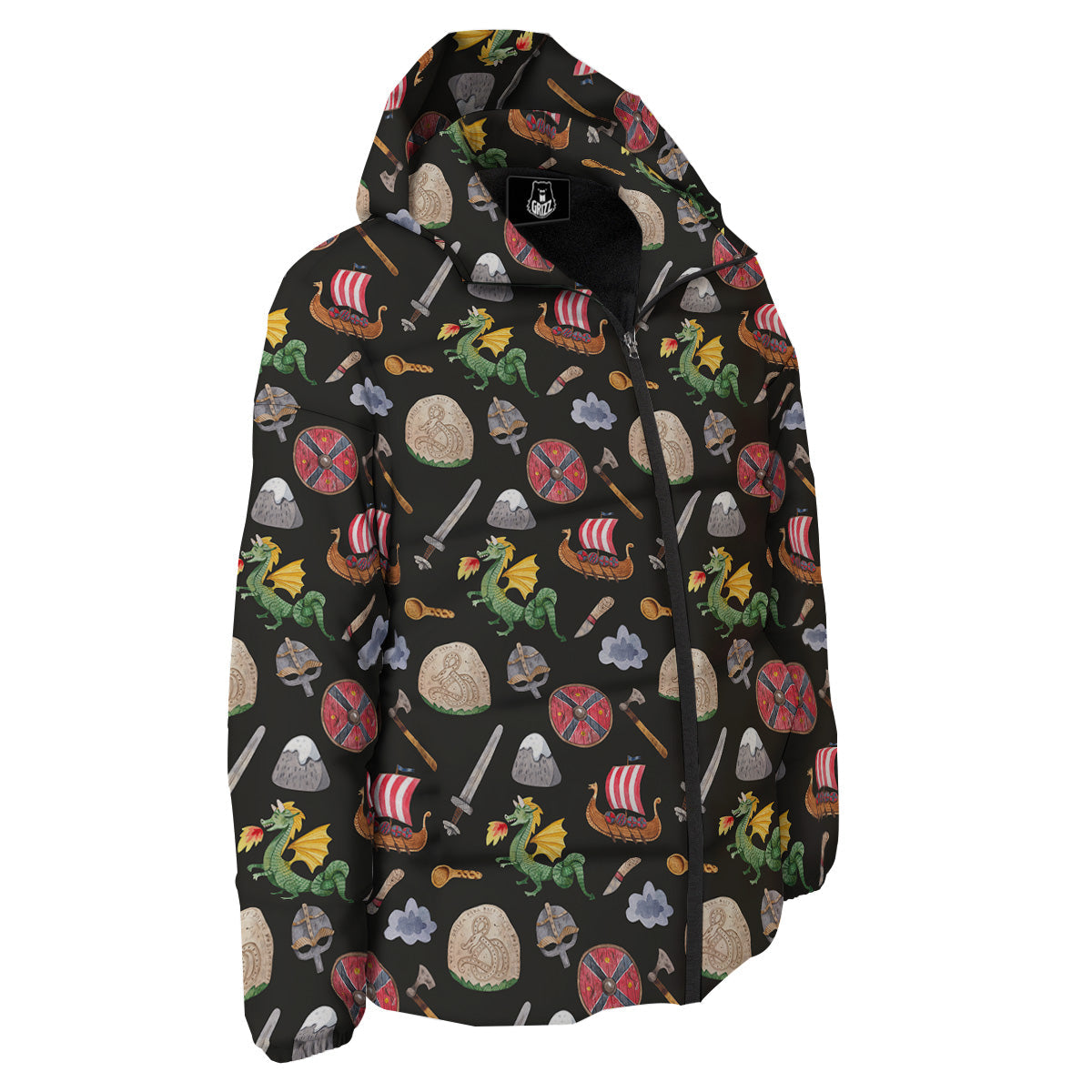 Vikings Watercolor Cartoon Style Print Pattern Down Jacket-grizzshop