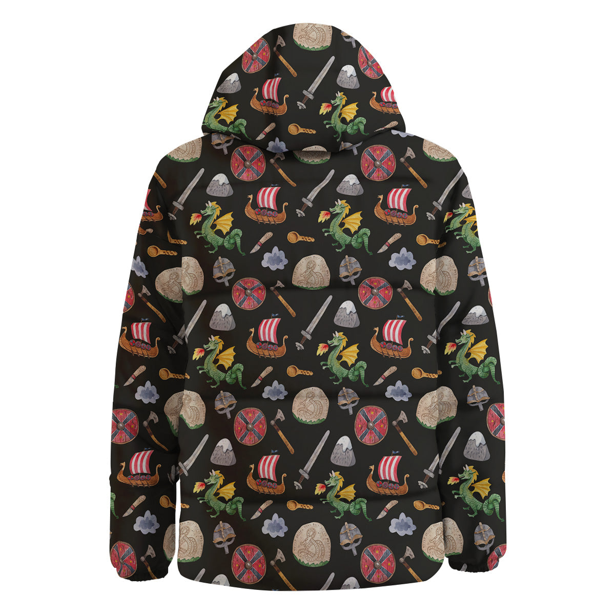 Vikings Watercolor Cartoon Style Print Pattern Down Jacket-grizzshop