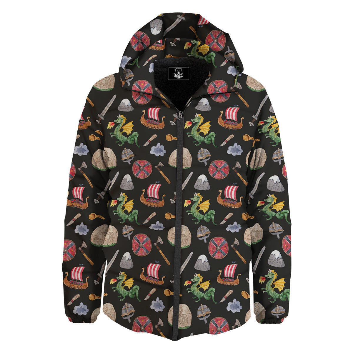 Vikings Watercolor Cartoon Style Print Pattern Down Jacket-grizzshop