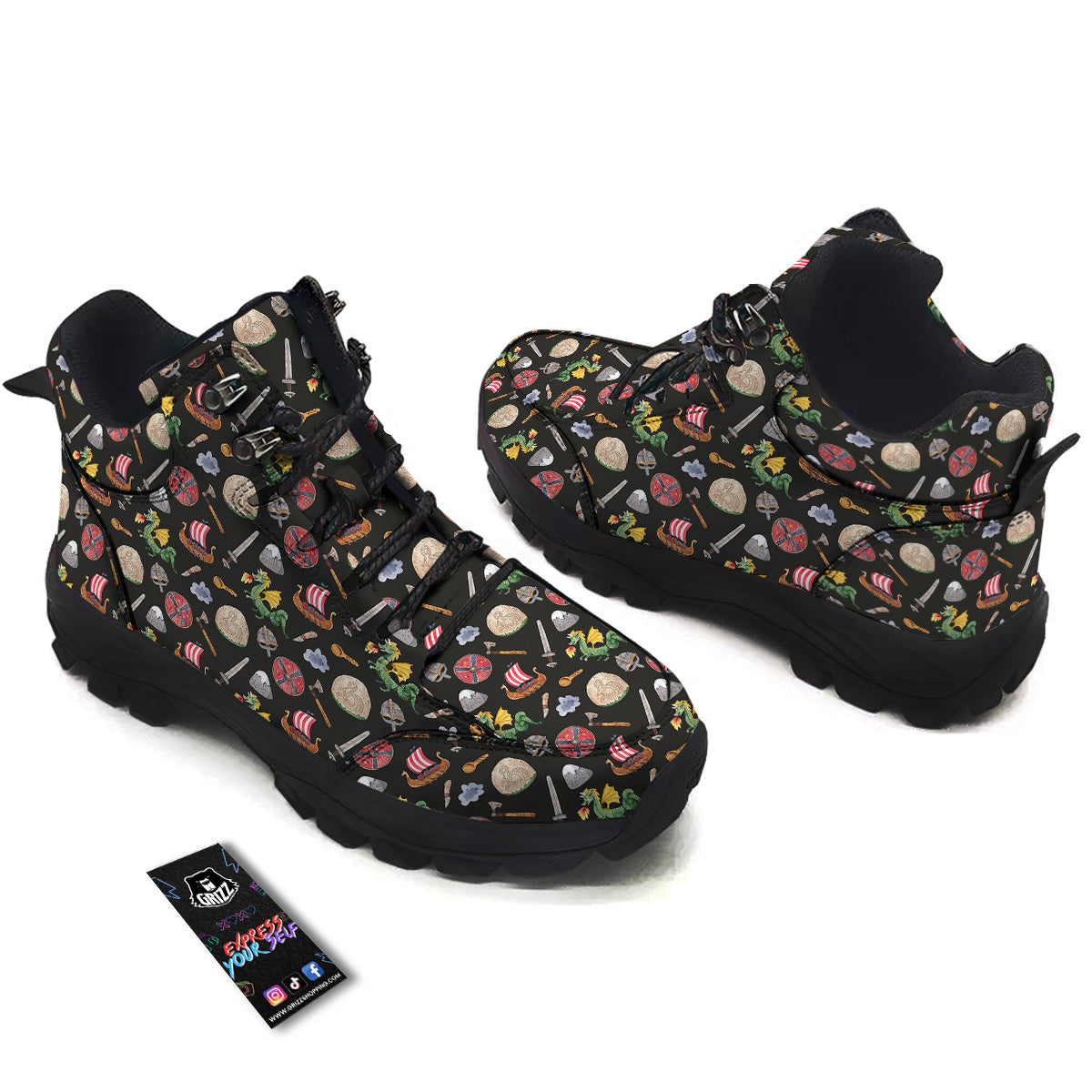 Vikings Watercolor Cartoon Style Print Pattern Hiking Shoes-grizzshop