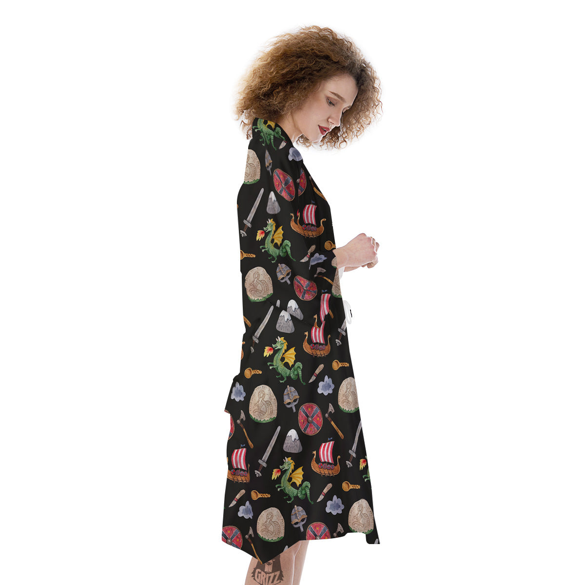Vikings Watercolor Cartoon Style Print Pattern Kimono-grizzshop