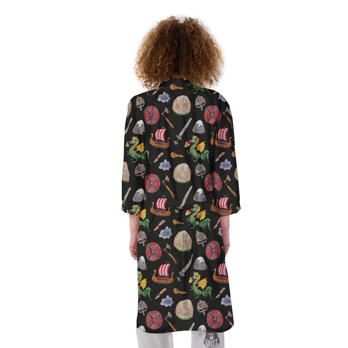 Vikings Watercolor Cartoon Style Print Pattern Kimono-grizzshop