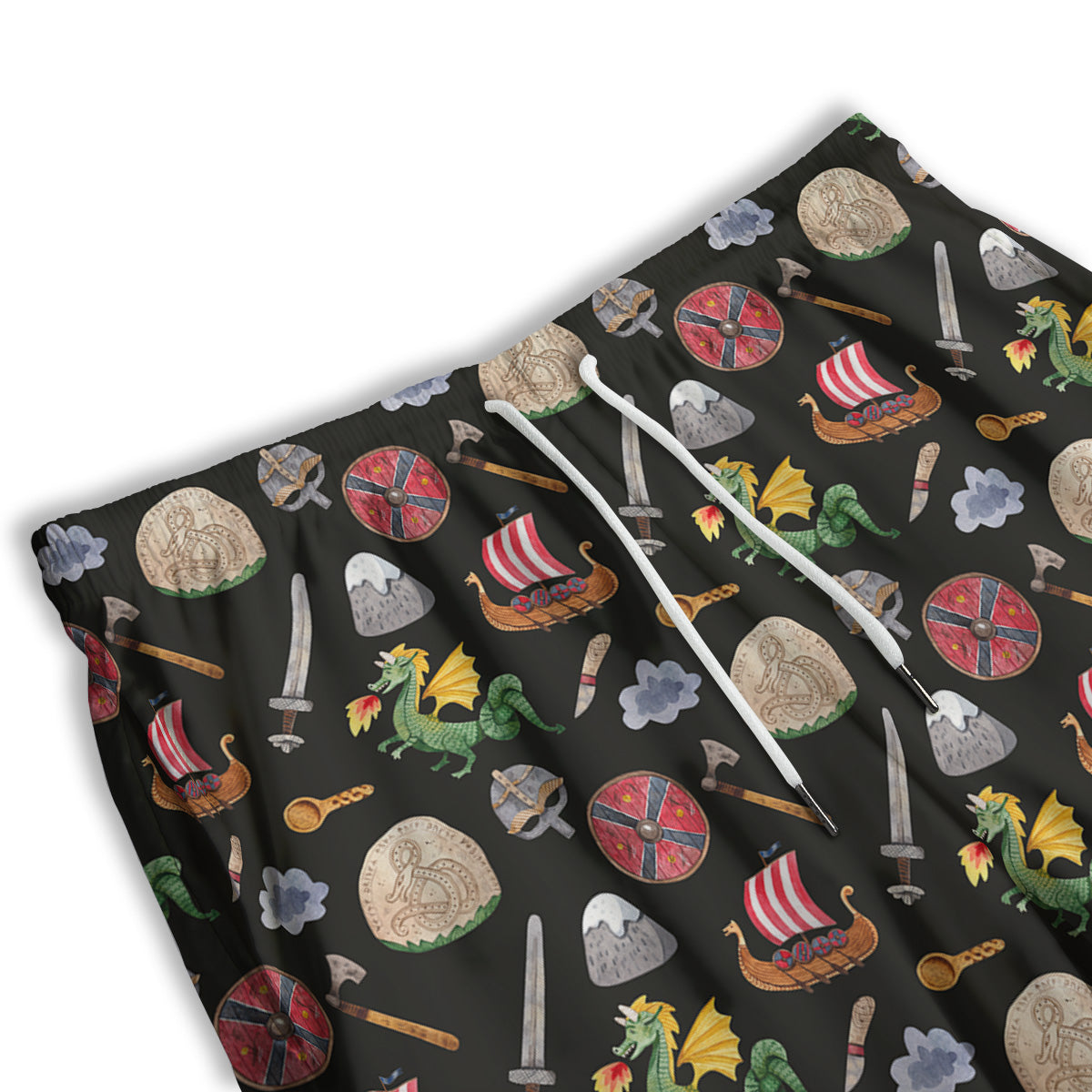 Vikings Watercolor Cartoon Style Print Pattern Men's Athletic Shorts