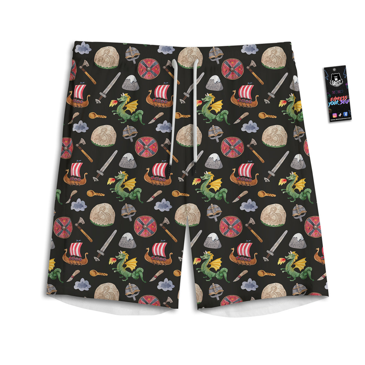 Vikings Watercolor Cartoon Style Print Pattern Men's Athletic Shorts