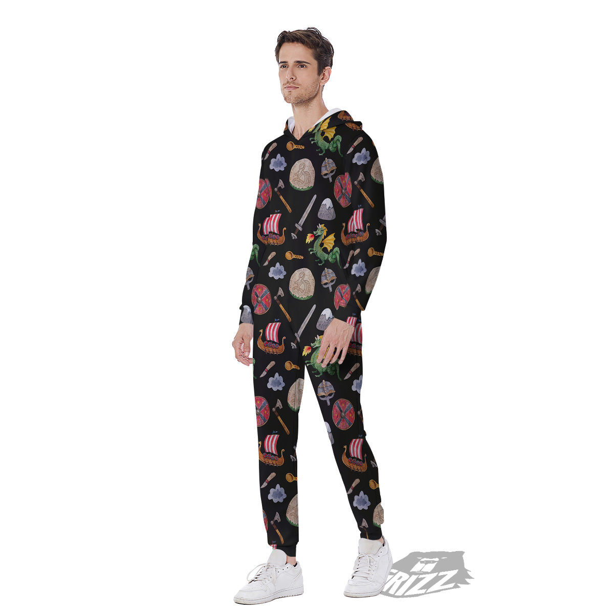 Vikings Watercolor Cartoon Style Print Pattern Men's Jumpsuit-grizzshop