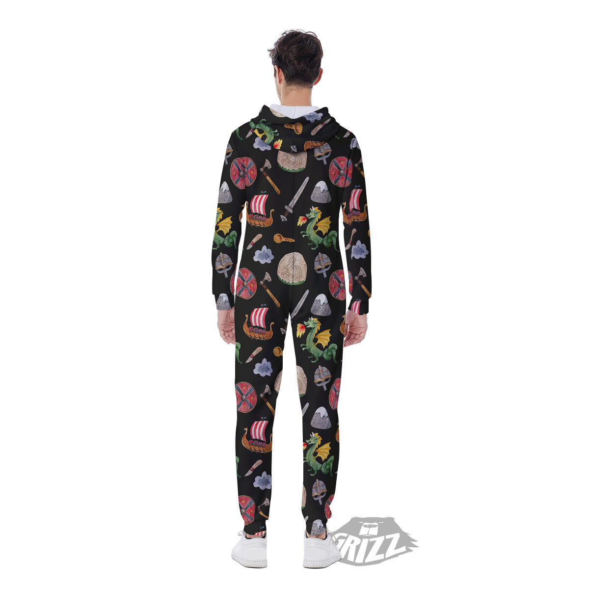 Vikings Watercolor Cartoon Style Print Pattern Men's Jumpsuit-grizzshop
