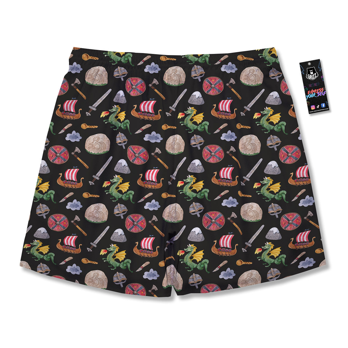Vikings Watercolor Cartoon Style Print Pattern Men's Running Shorts-grizzshop