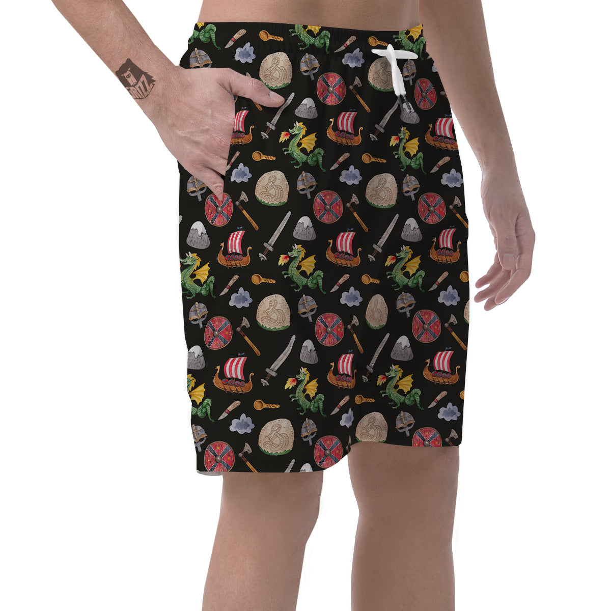 Vikings Watercolor Cartoon Style Print Pattern Men's Shorts-grizzshop