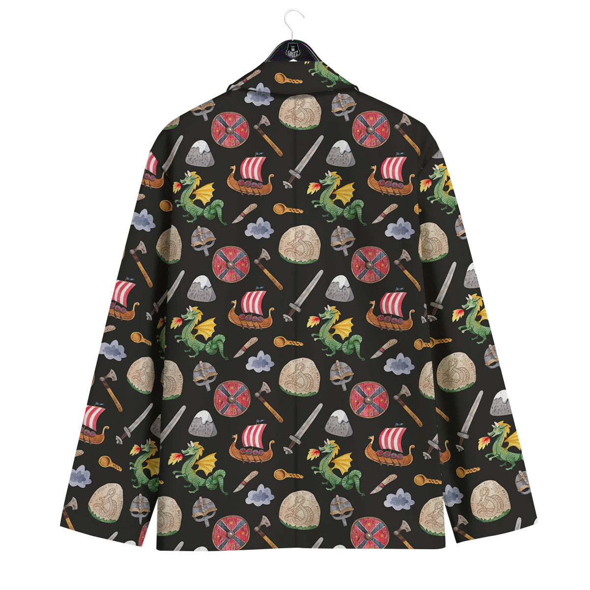Vikings Watercolor Cartoon Style Print Pattern Men's Sport Coat-grizzshop