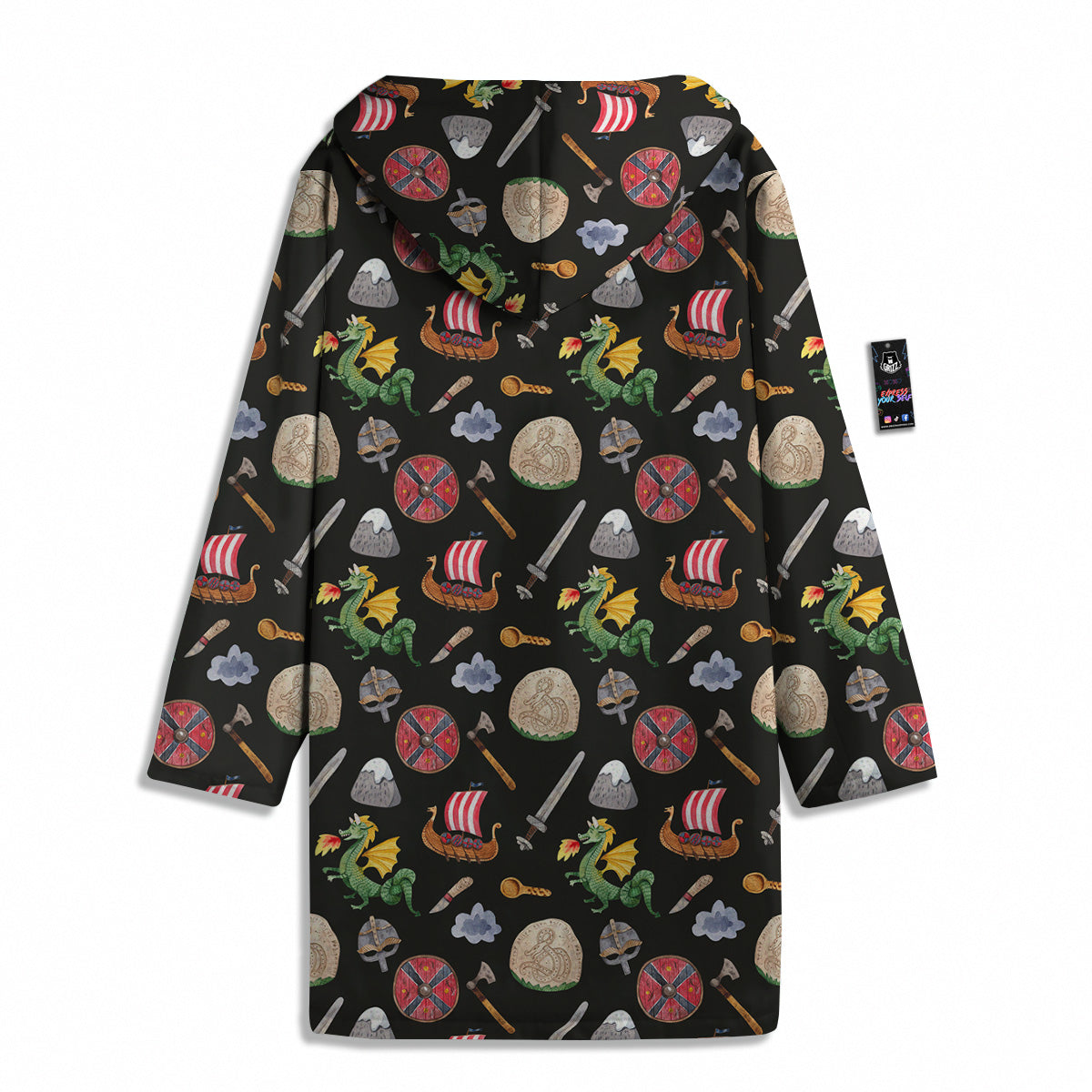 Vikings Watercolor Cartoon Style Print Pattern Men's Windbreaker Jacket-grizzshop