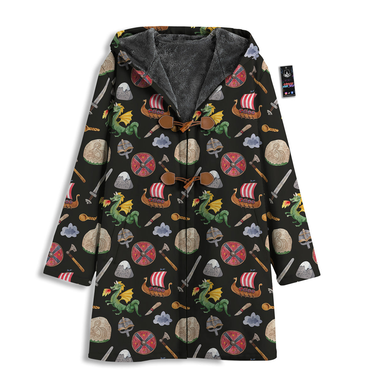 Vikings Watercolor Cartoon Style Print Pattern Men's Windbreaker Jacket-grizzshop