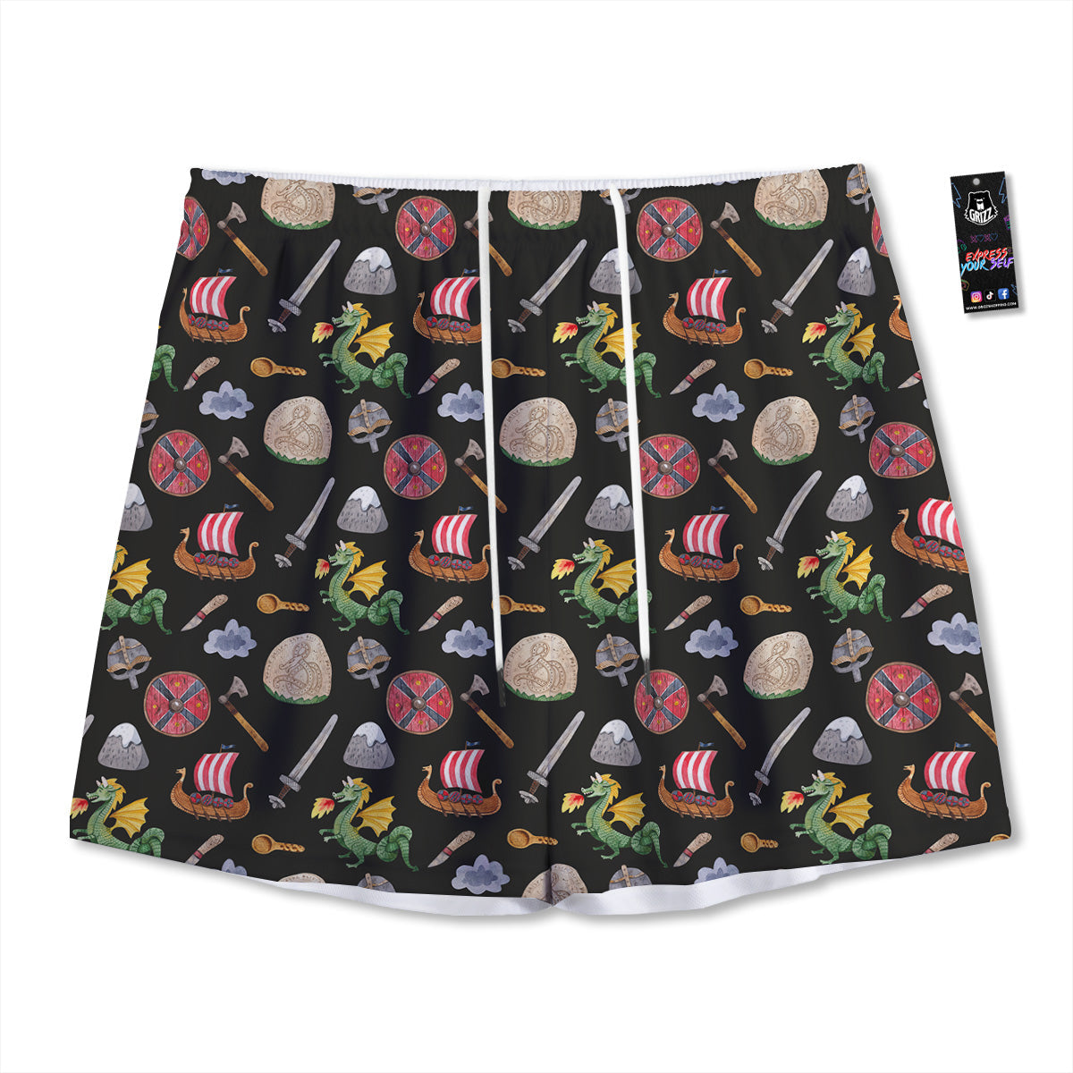 Western Damask Dark Brown Print Mesh Shorts